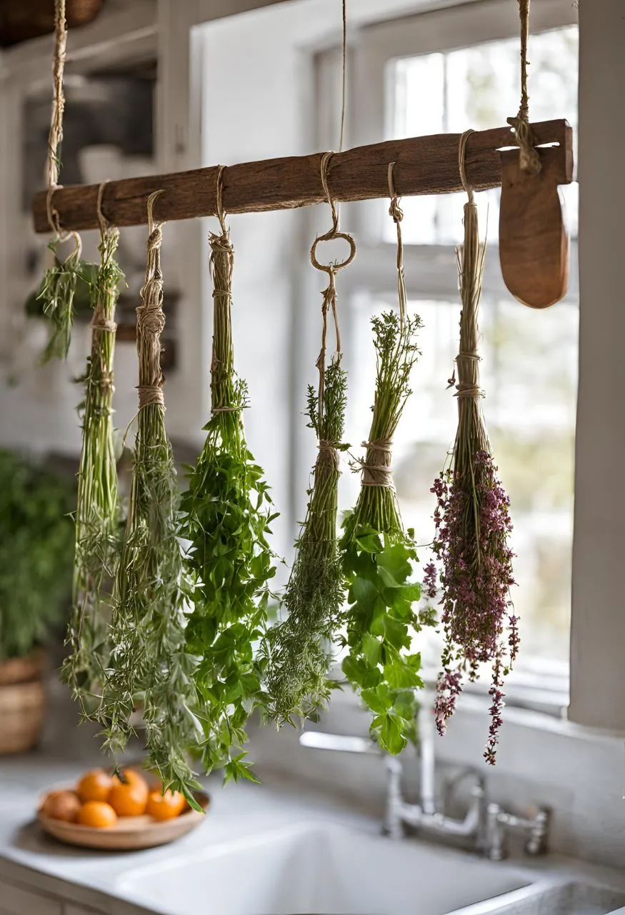 Hang Dried Herbs for Rustic Charm
