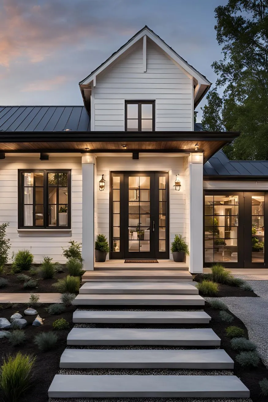 Highlight with Outdoor Lighting For Modern Farmhouse Exterior Designs