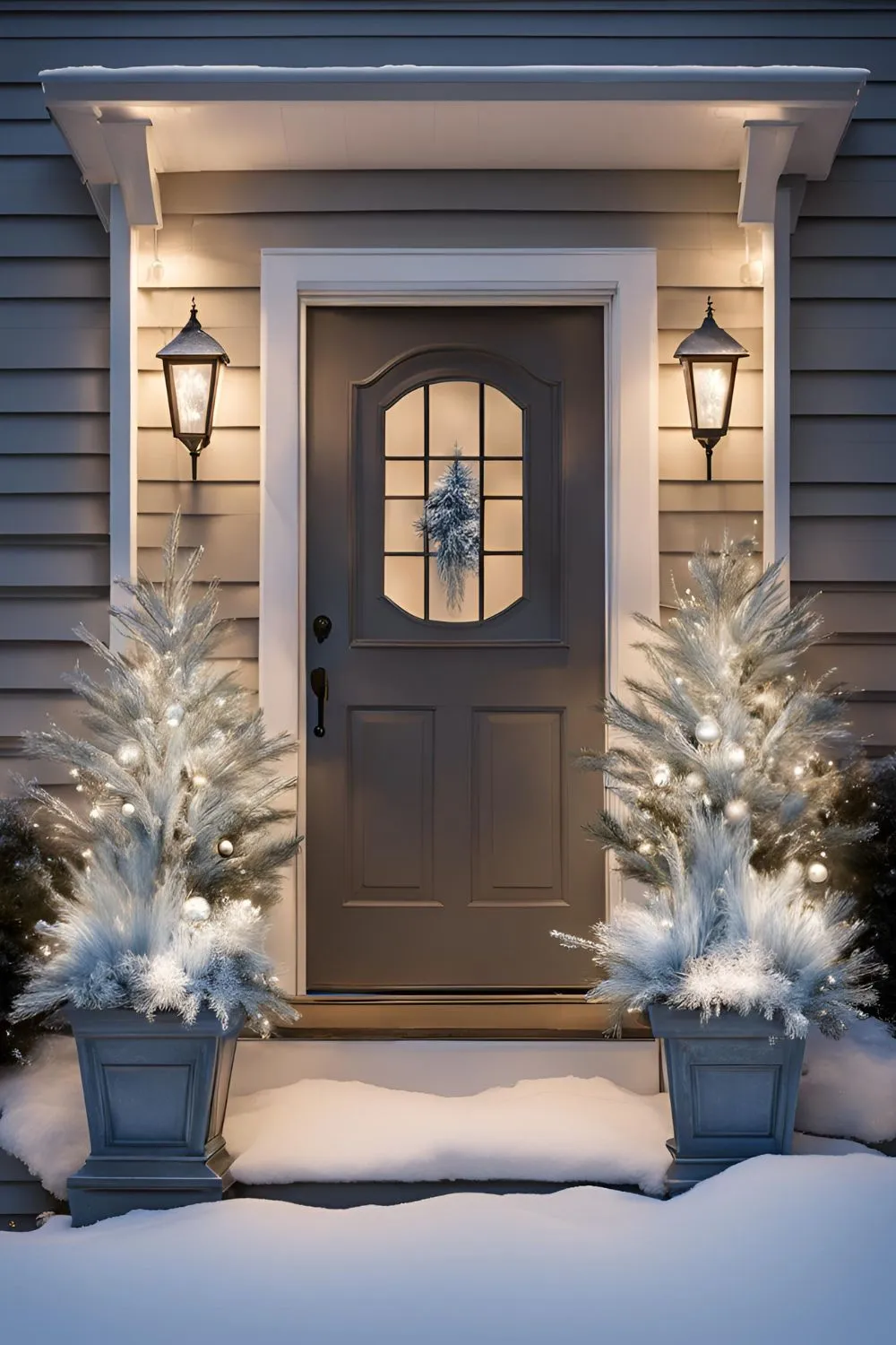 Icy Blue and Silver Themes For Winter Planters Front Porch