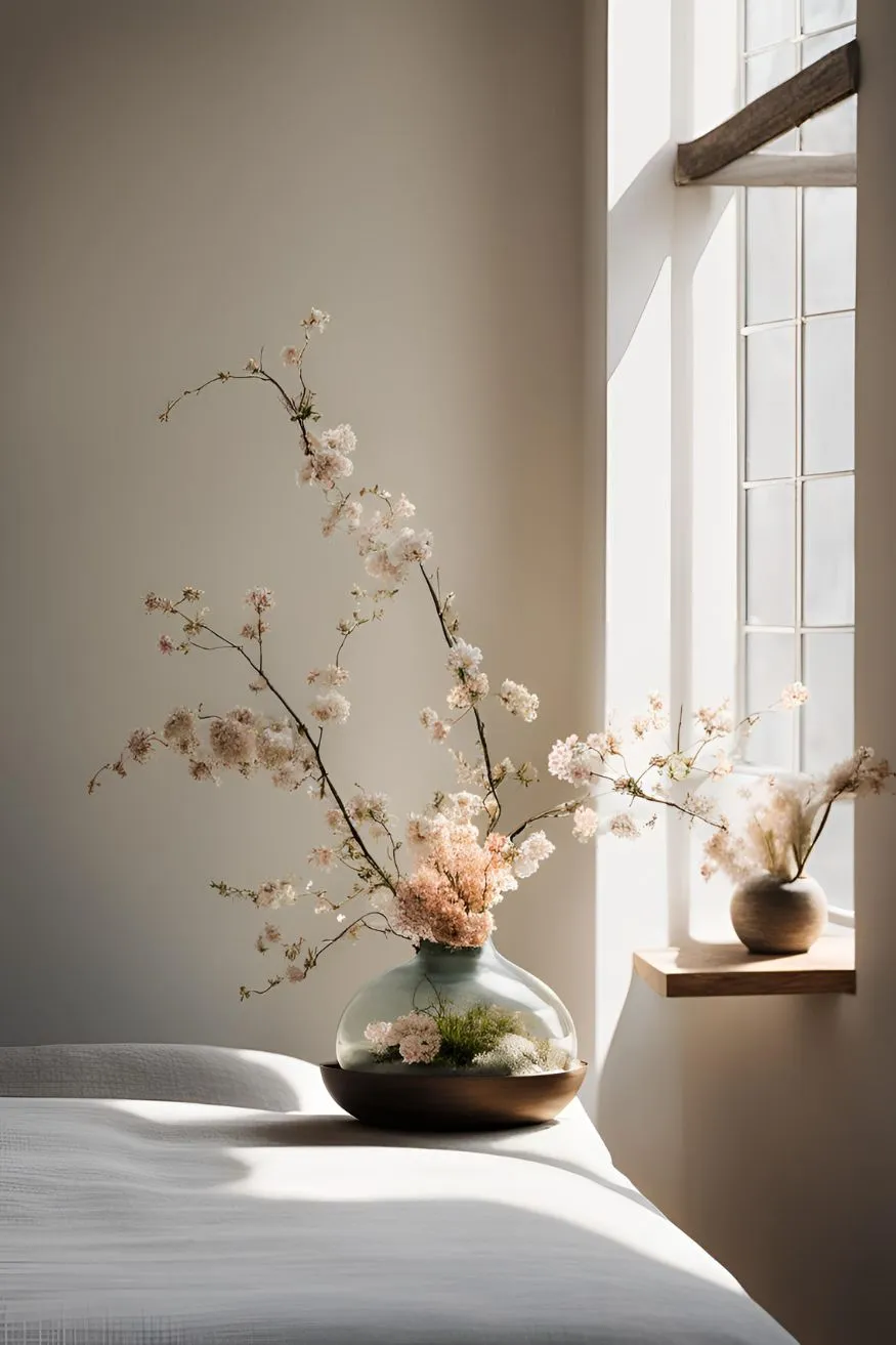 Ikebana-Inspired Floral Arrangements in Wabi Sabi Bedroom Design