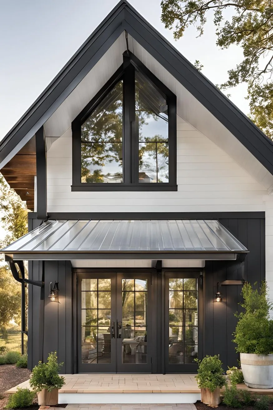 Include a Metal Awning For Modern Farmhouse Exterior Designs
