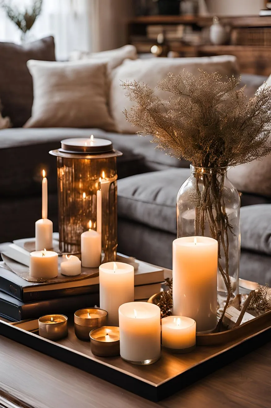 Incorporate Candles for Warmth for Creative Coffee Table Decor Ideas