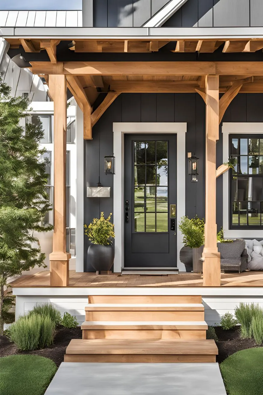 Incorporate Natural Wood Accents For Modern Farmhouse Exterior Designs