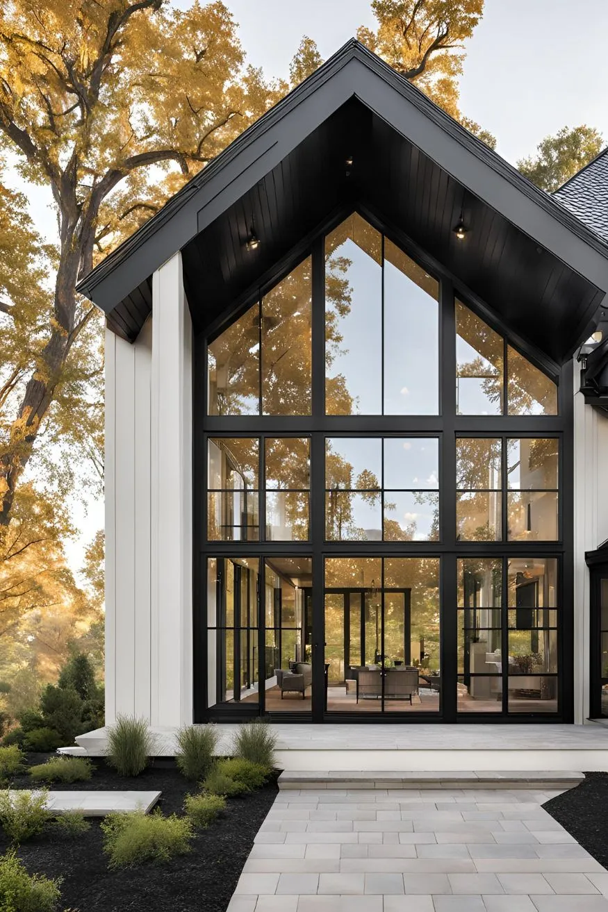 Install Black-Framed Windows For Modern Farmhouse Exterior Designs