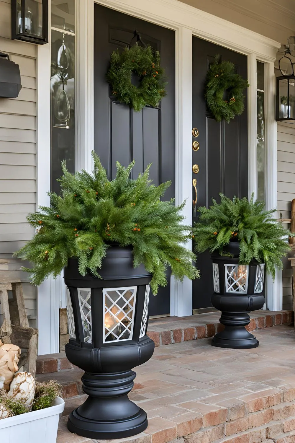 Lantern-Inspired Planters For Winter Planters Front Porch