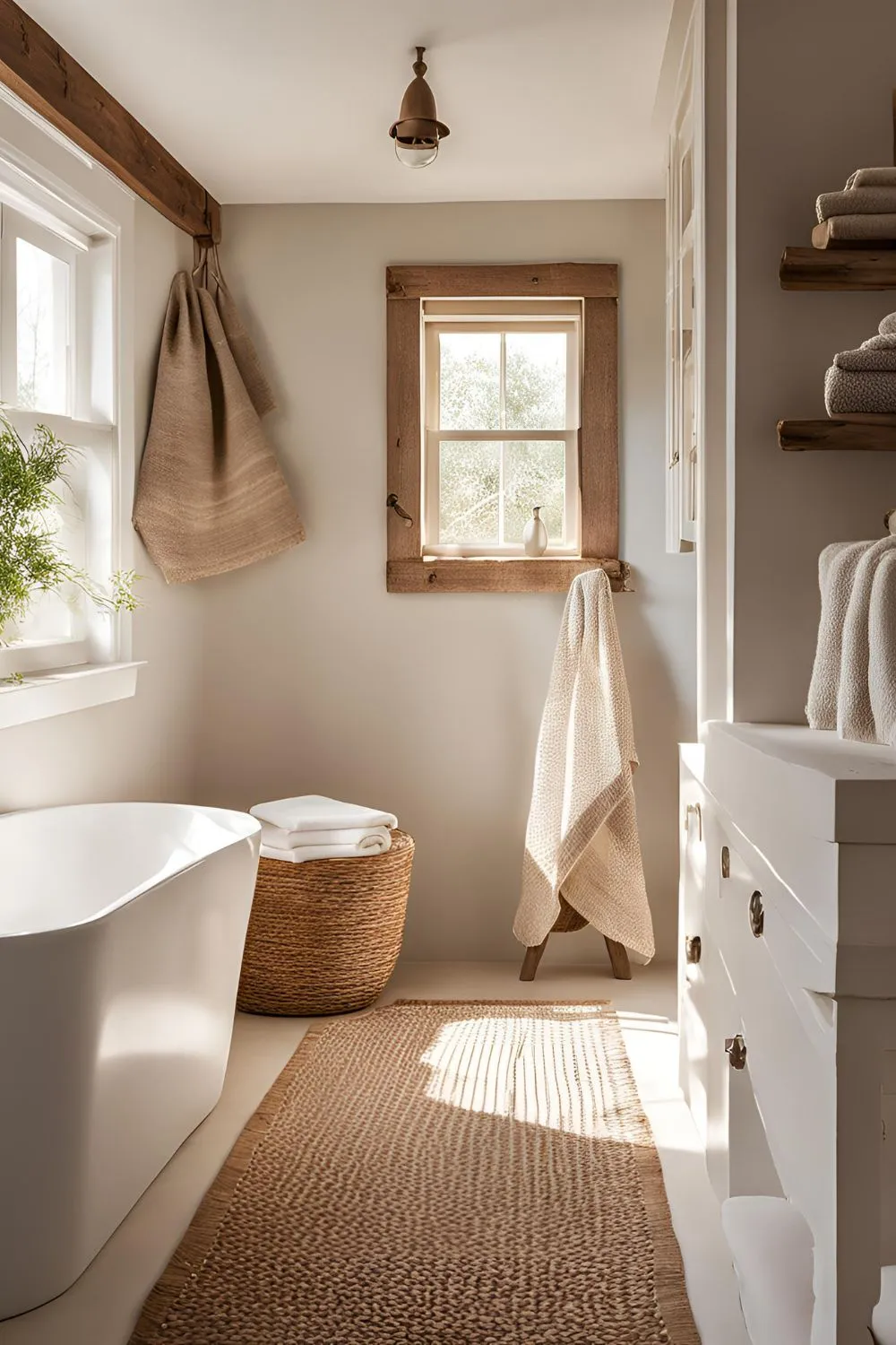 Natural Fiber Accents for Farmhouse Bathroom