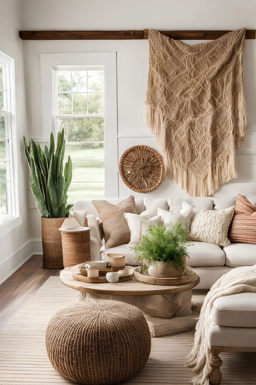 Natural Fiber Textiles In Boho Farmhouse