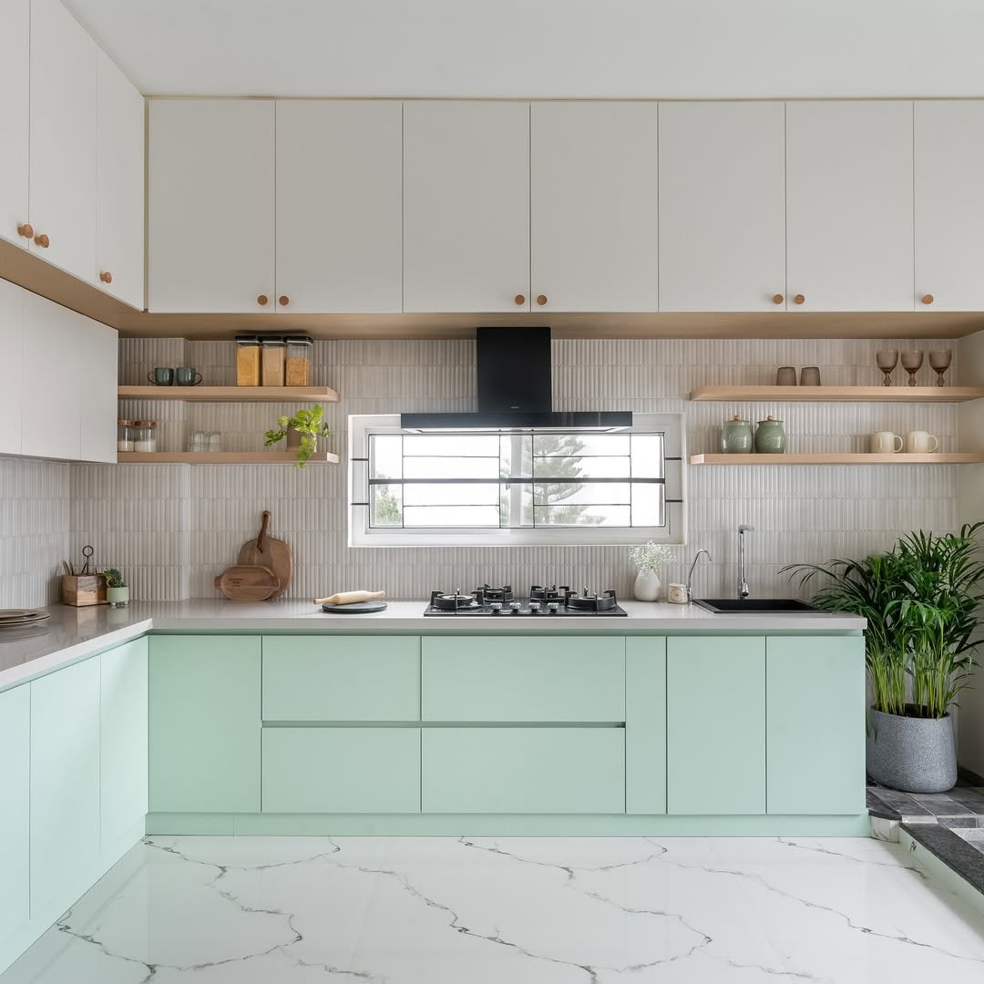 Relaxing Mint with Inspiring Kitchen Cabinet