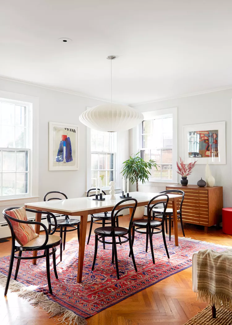 Statement Area Rug in Small Dining Room Decor