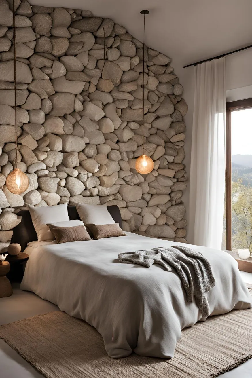 Stone and Clay Accents in Wabi Sabi Bedroom Design