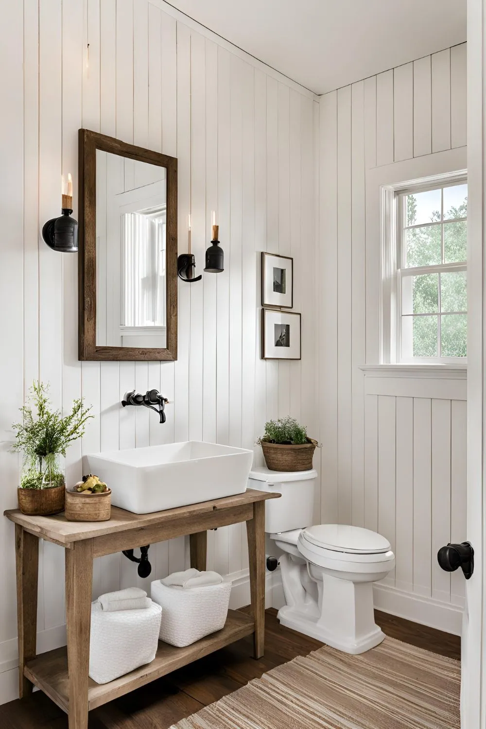 Vertical Shiplap Walls for Farmhouse Bathroom