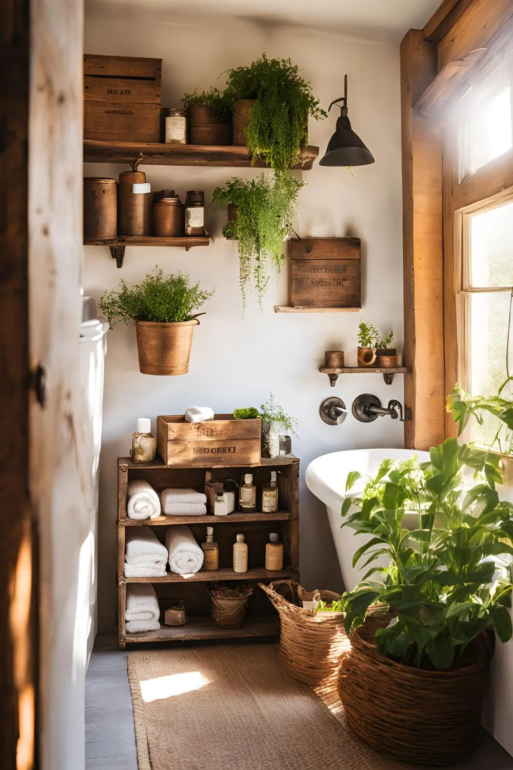 Vintage Crate Storage for Farmhouse Bathroom