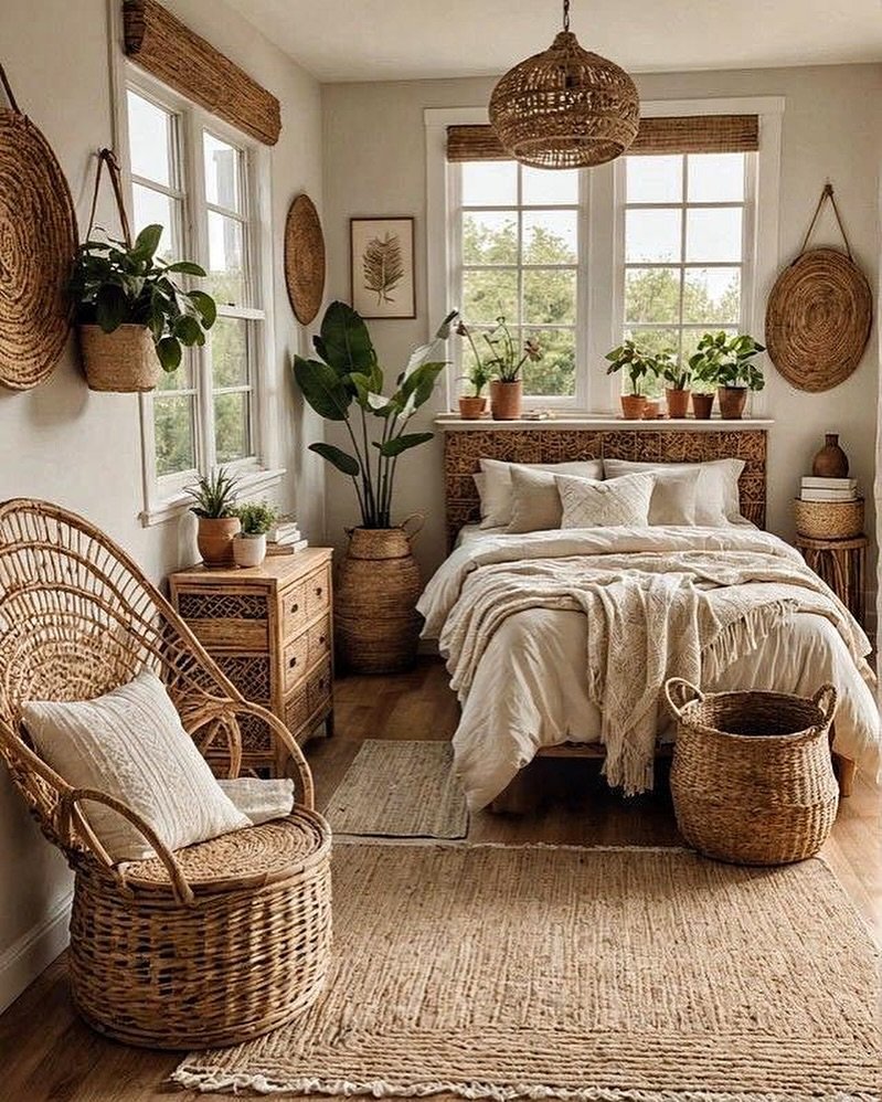 boho farmhouse decor Style with Woven Baskets