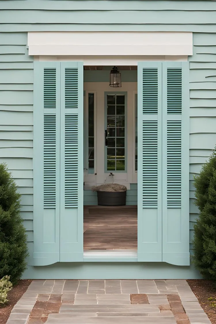 Exterior Shutters in Soft Aqua