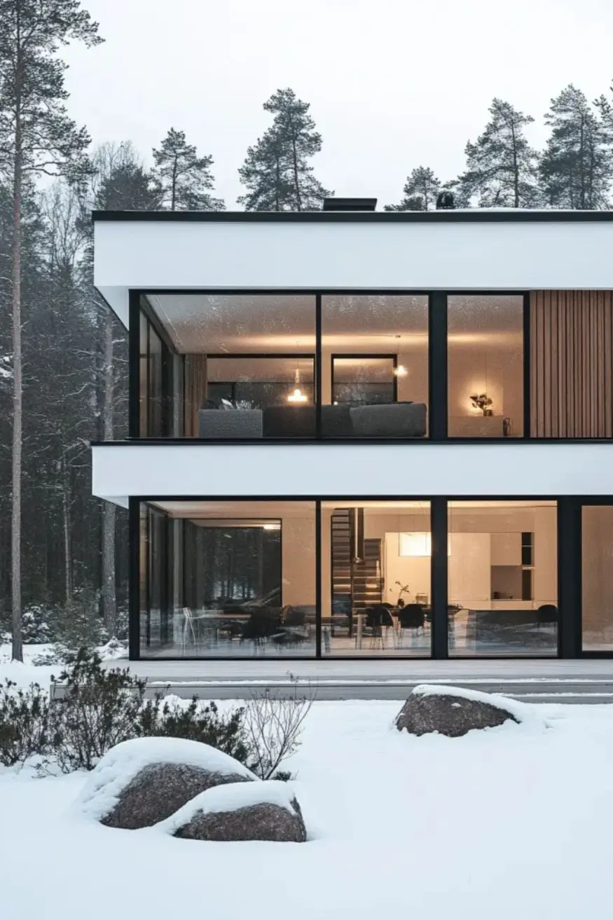Minimalist White Facade with Large Windows