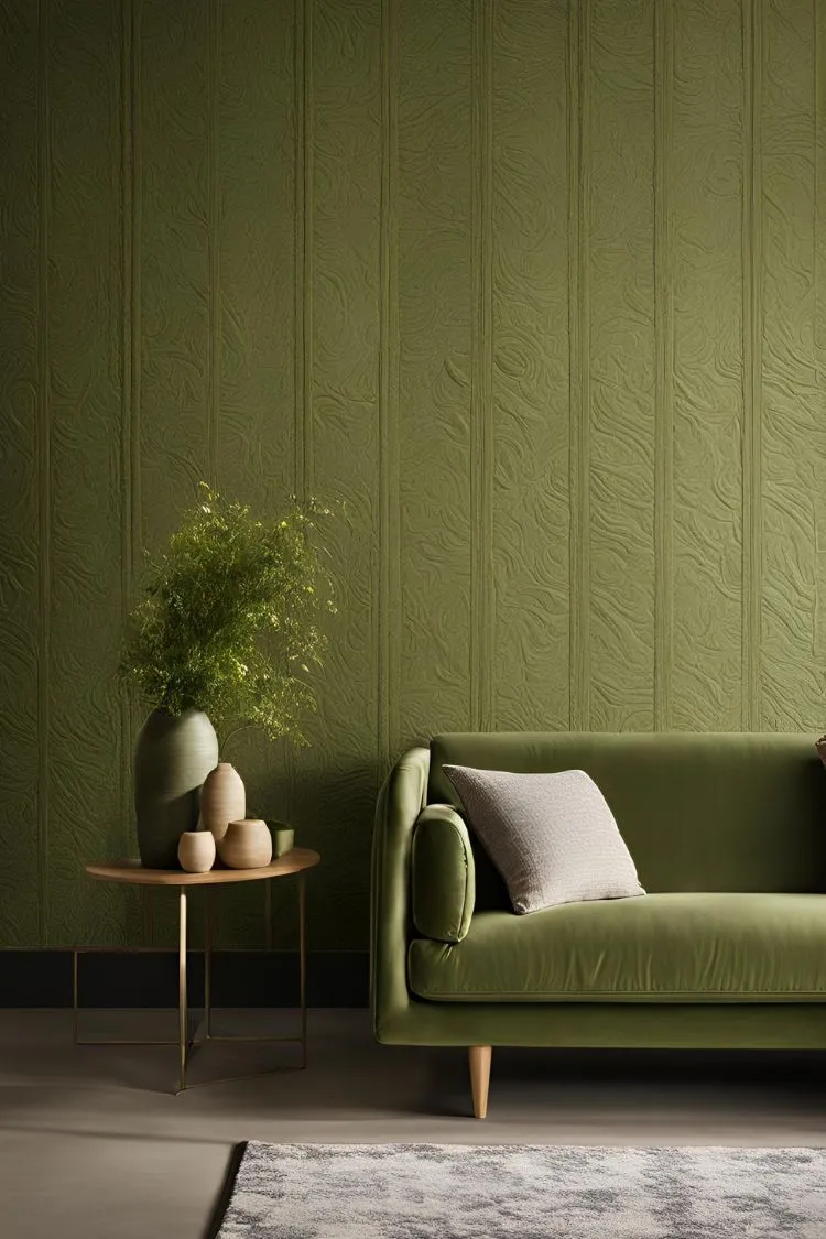 Olive Green Textured Wallpaper
