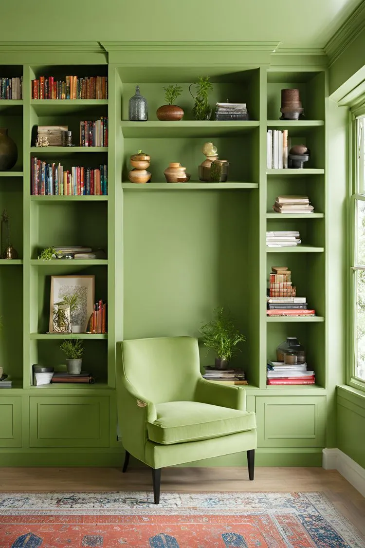 Pistachio Green Built-in Shelves