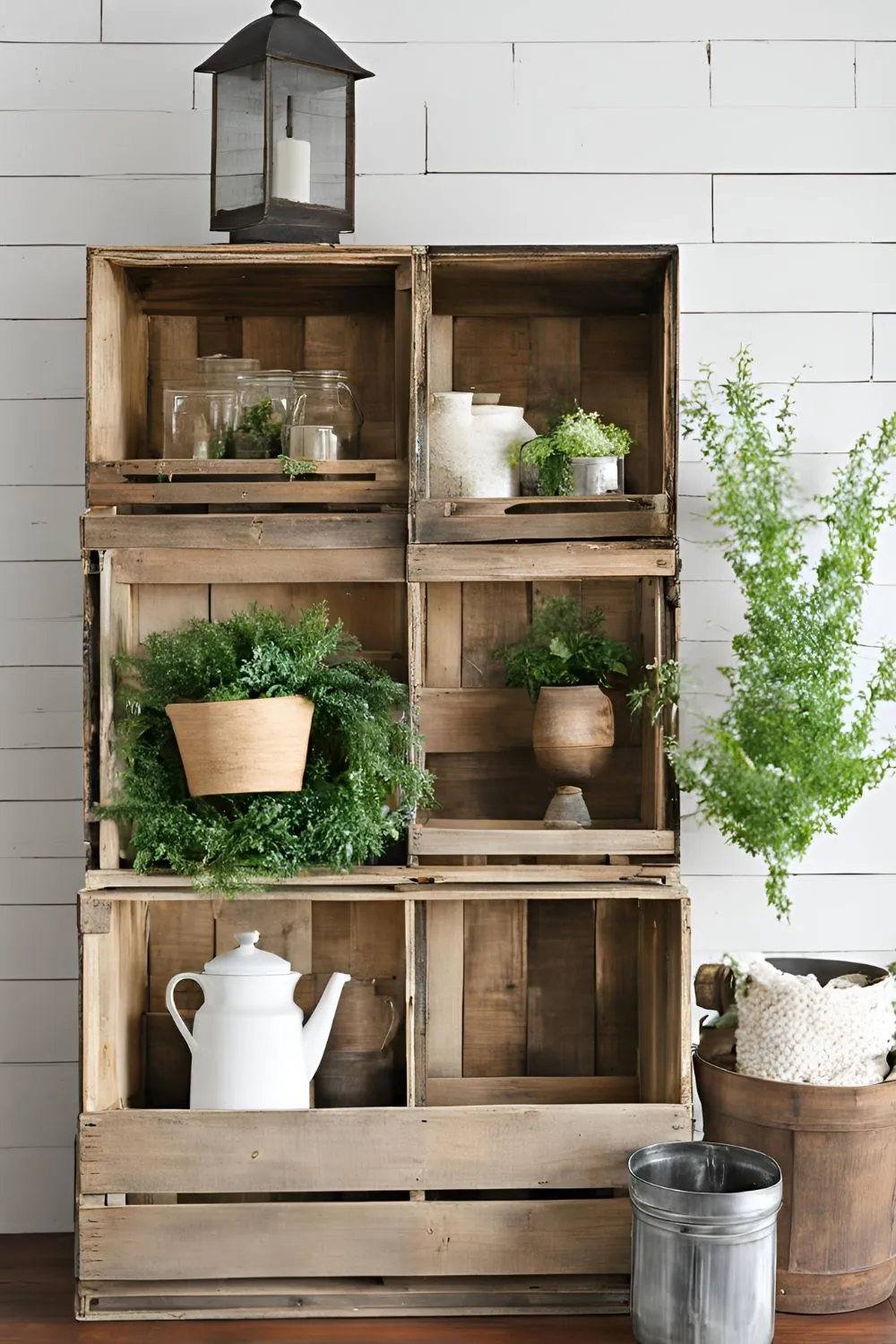 Repurposed Wooden Crates for Vintage Farmhouse