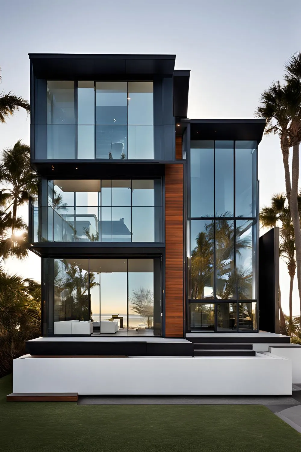 Sleek Glass Facade for Modern Beach House Exterior