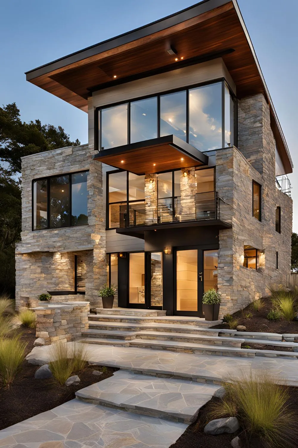 Stone Accents for Modern Beach House Exterior