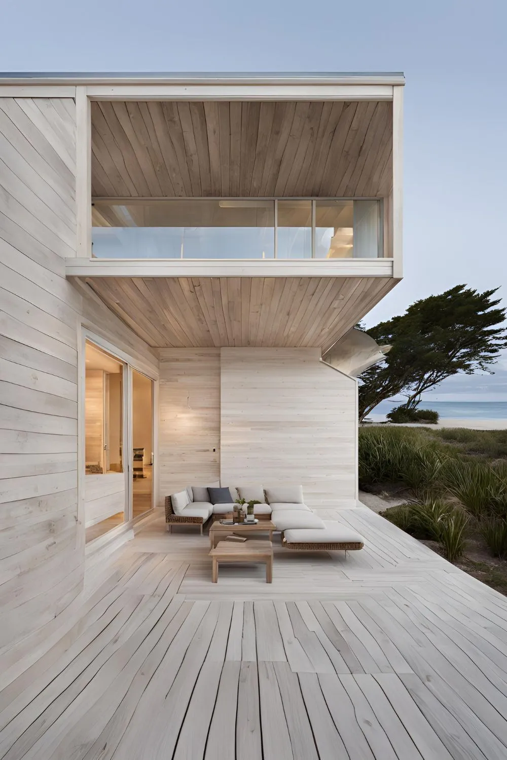 Whitewashed Wood Siding for Modern Beach House Exterior