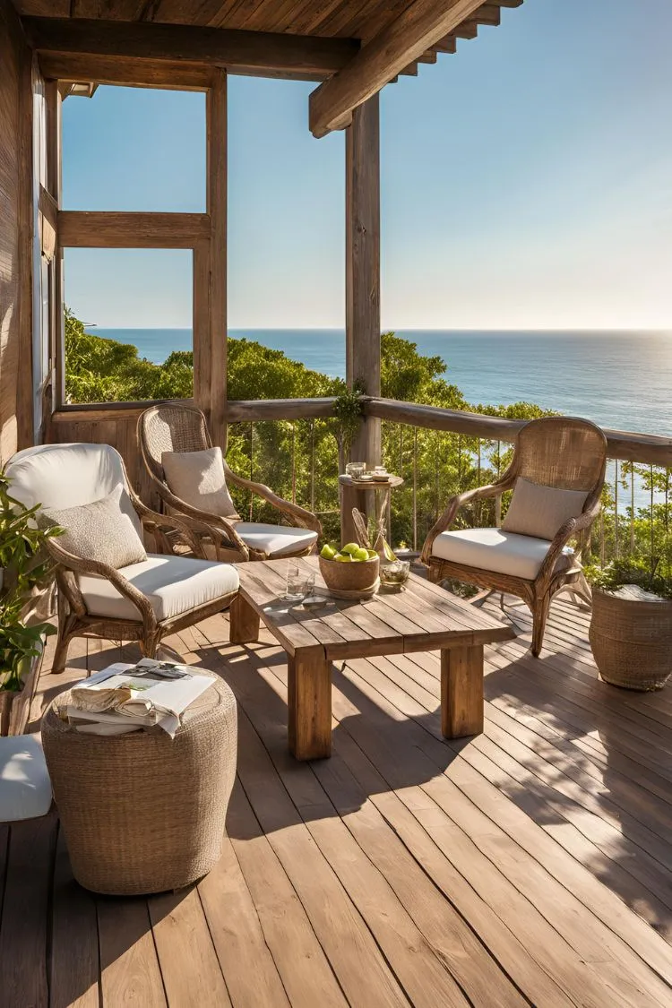 Wooden Deck with Coastal Furniture