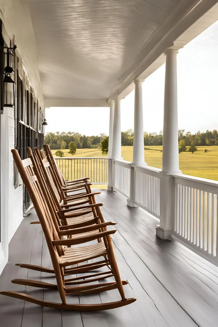 Wrap-Around Porch with Wooden Rocking Chairs