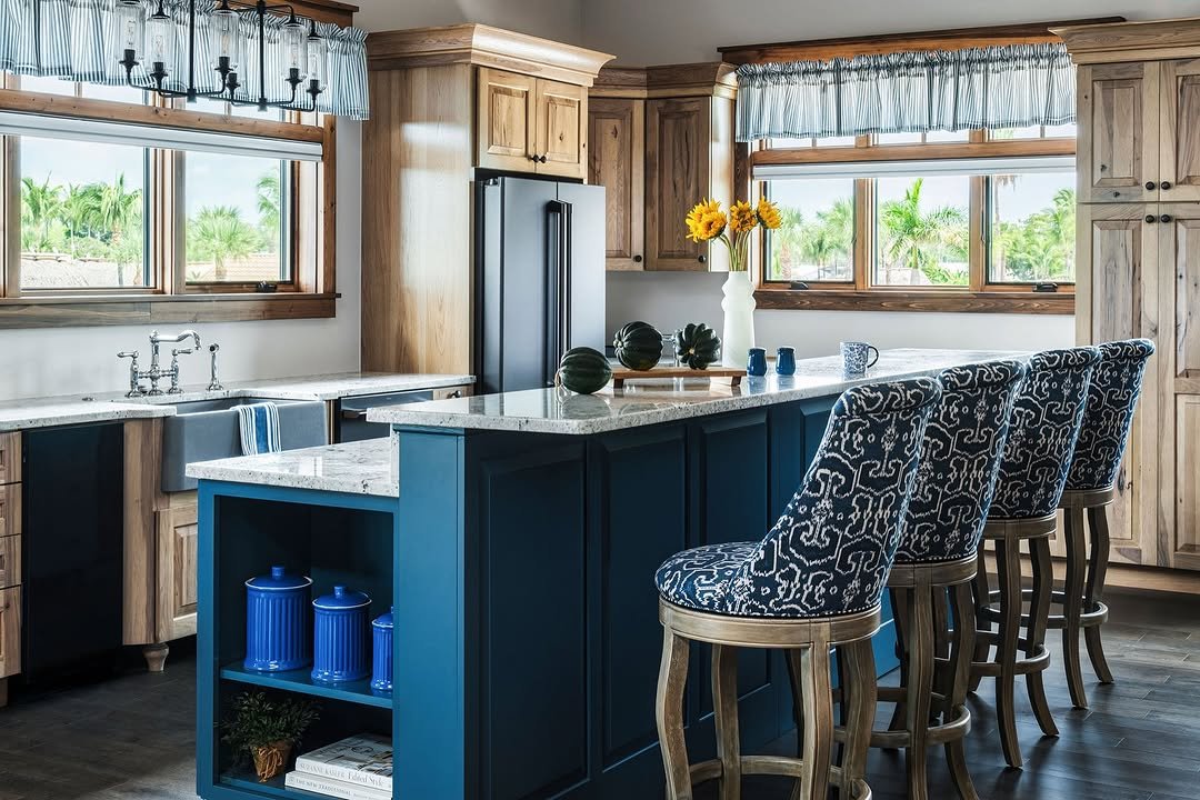 Blue and White Color Scheme Farmhouse Kitchens