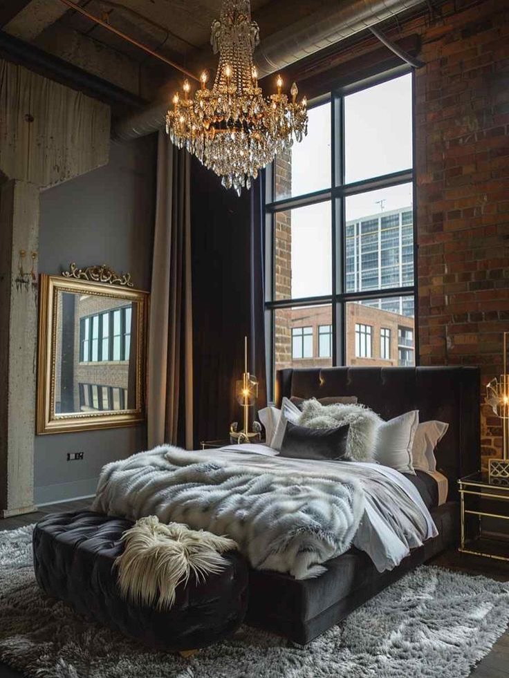 Crystal Chandelier Dark Feminine Living Room