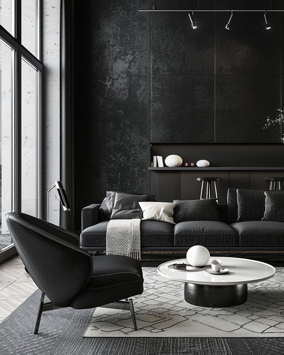Dark Metal Accents Dark Feminine Living Room