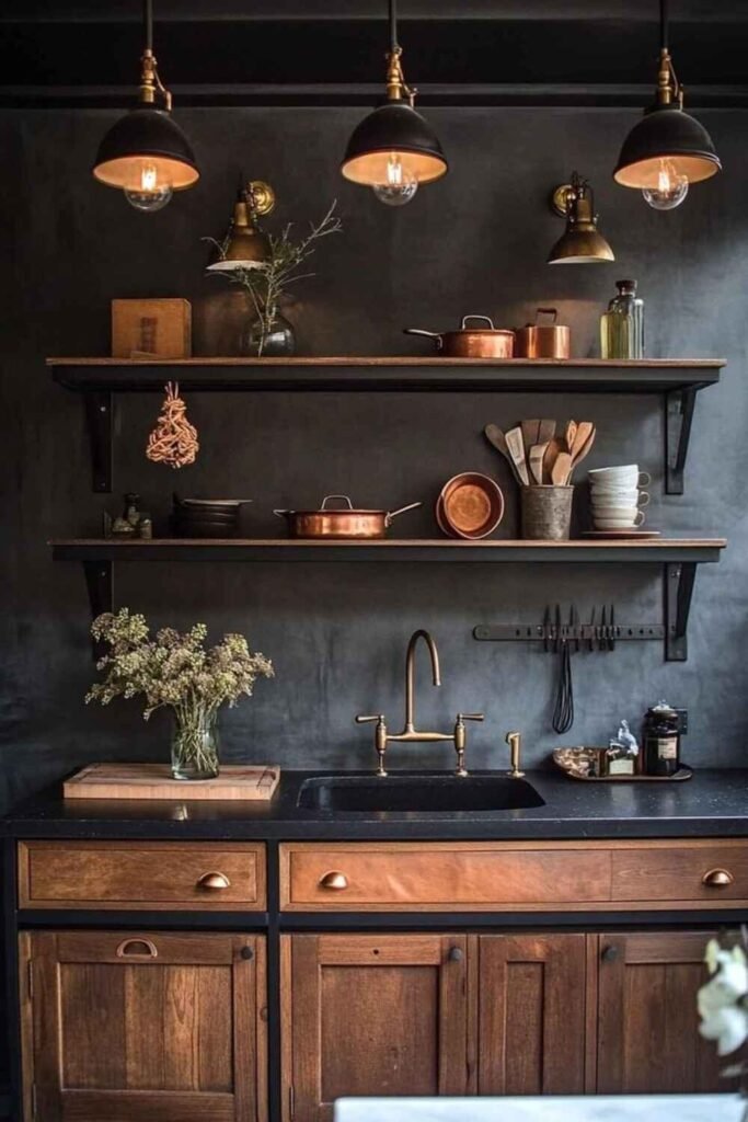 Dark Wood Open Shelving