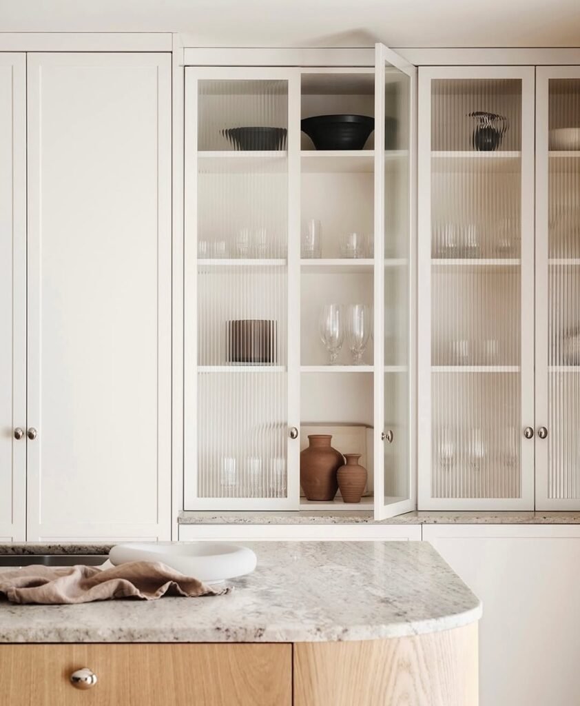 Glass-Front Upper Cabinets Farmhouse Kitchens