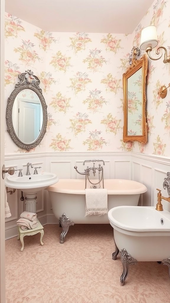 Toile Wallpaper in parisian bathroom