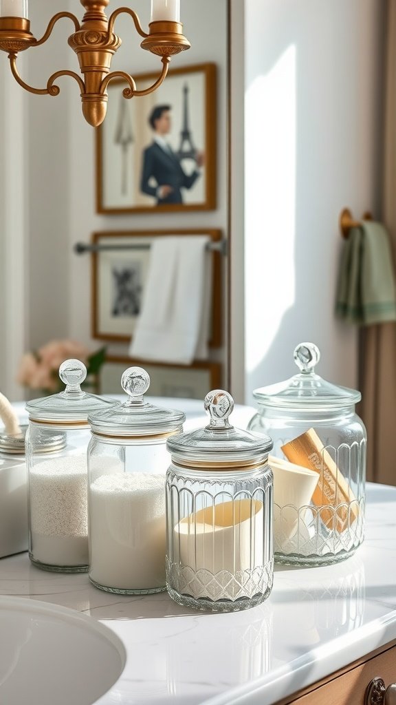 Glass Storage Jars in parisian bathroom