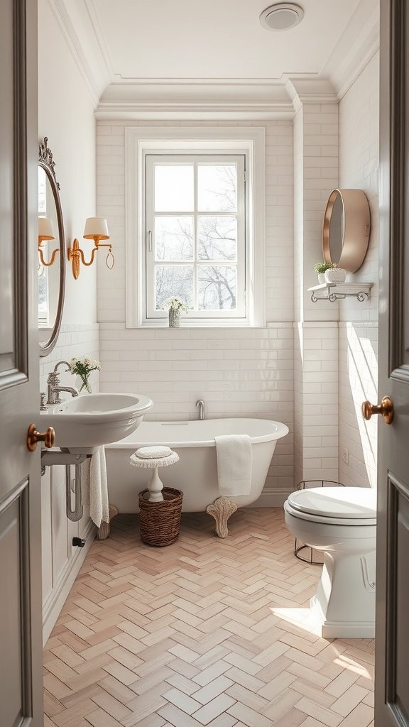 Herringbone Tile in parisian bathroom