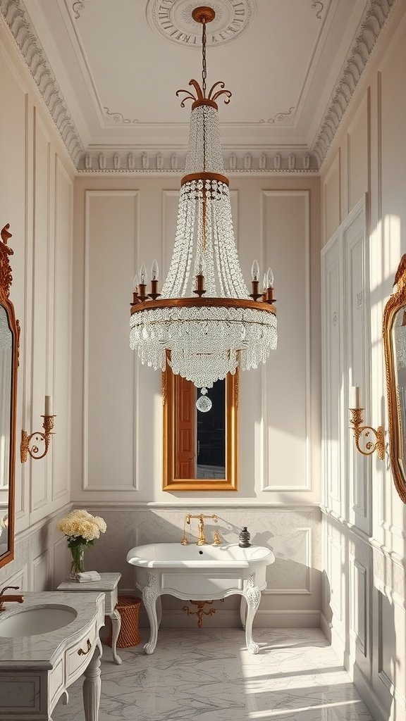 Chandelier in parisian bathroom