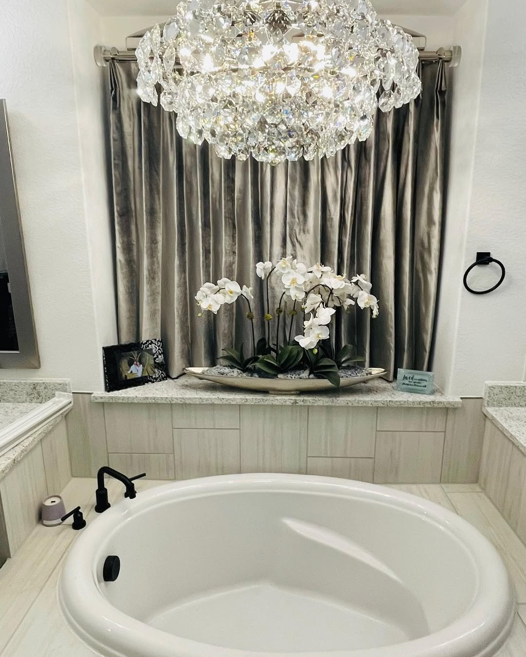 Chandelier in parisian bathroom