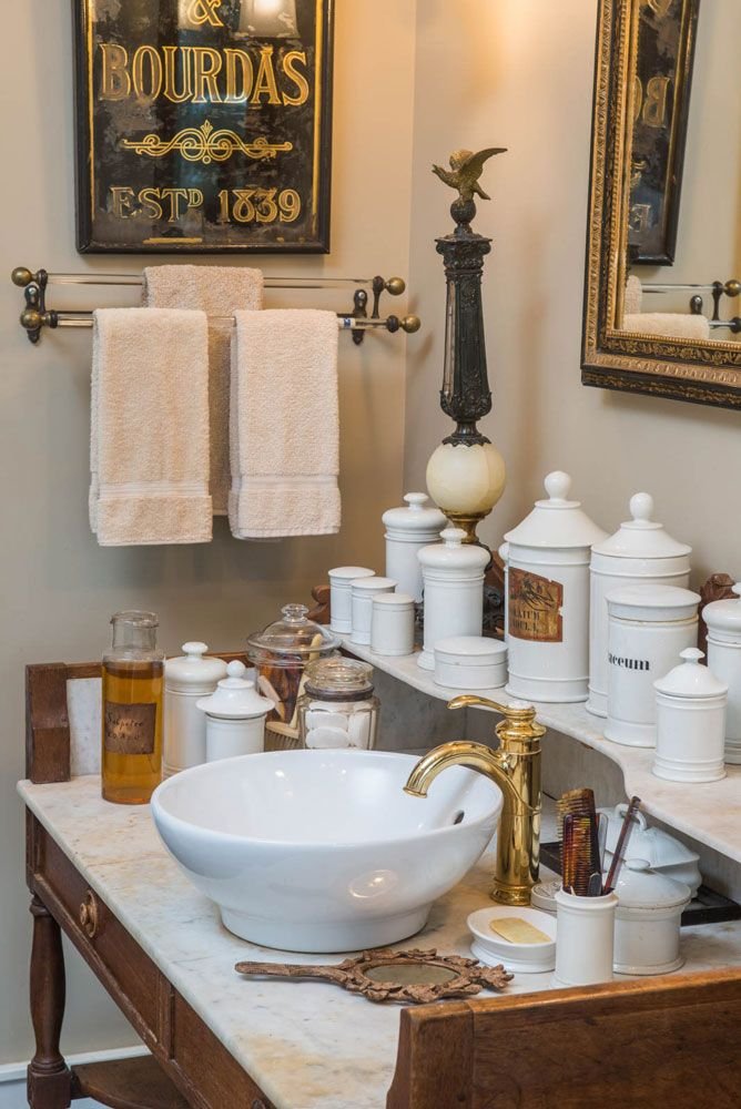 Glass Storage Jars in parisian bathroom