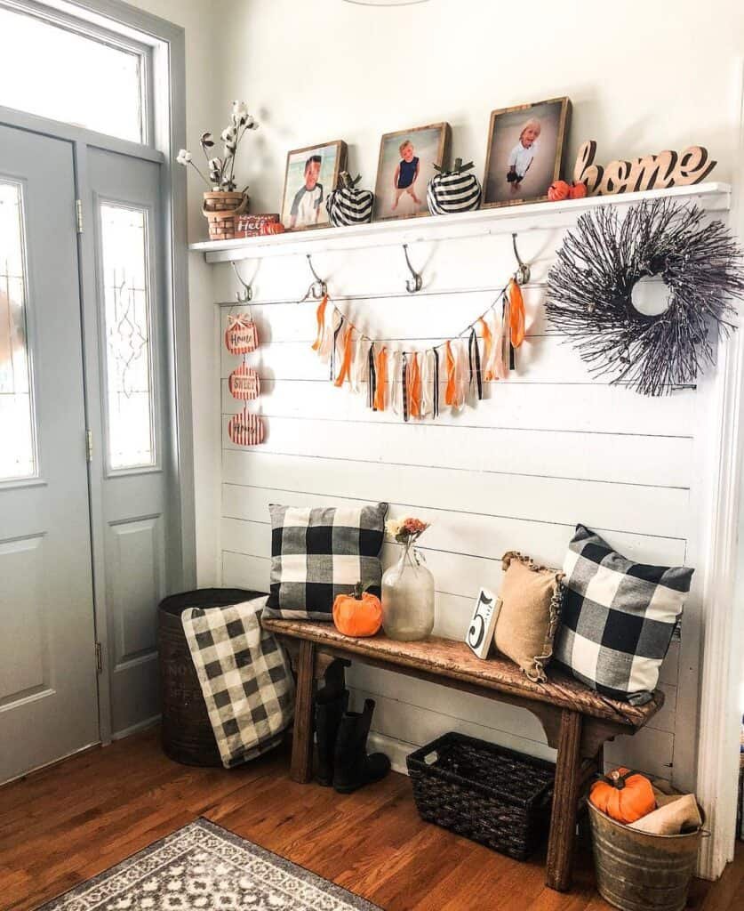 Shiplap Walls with White Paint in Farmhouse Wainscoting