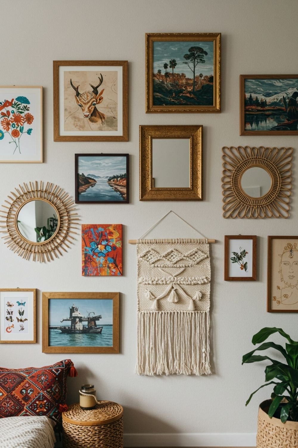 Thrifted Gallery Wall with Eclectic Frame Mix