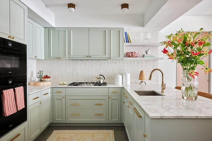 U-Shaped Kitchen Designs with Open Shelving