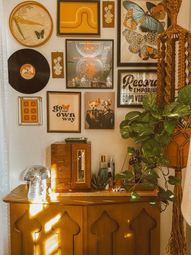 Vintage Art Collection with Eclectic Frame Mix