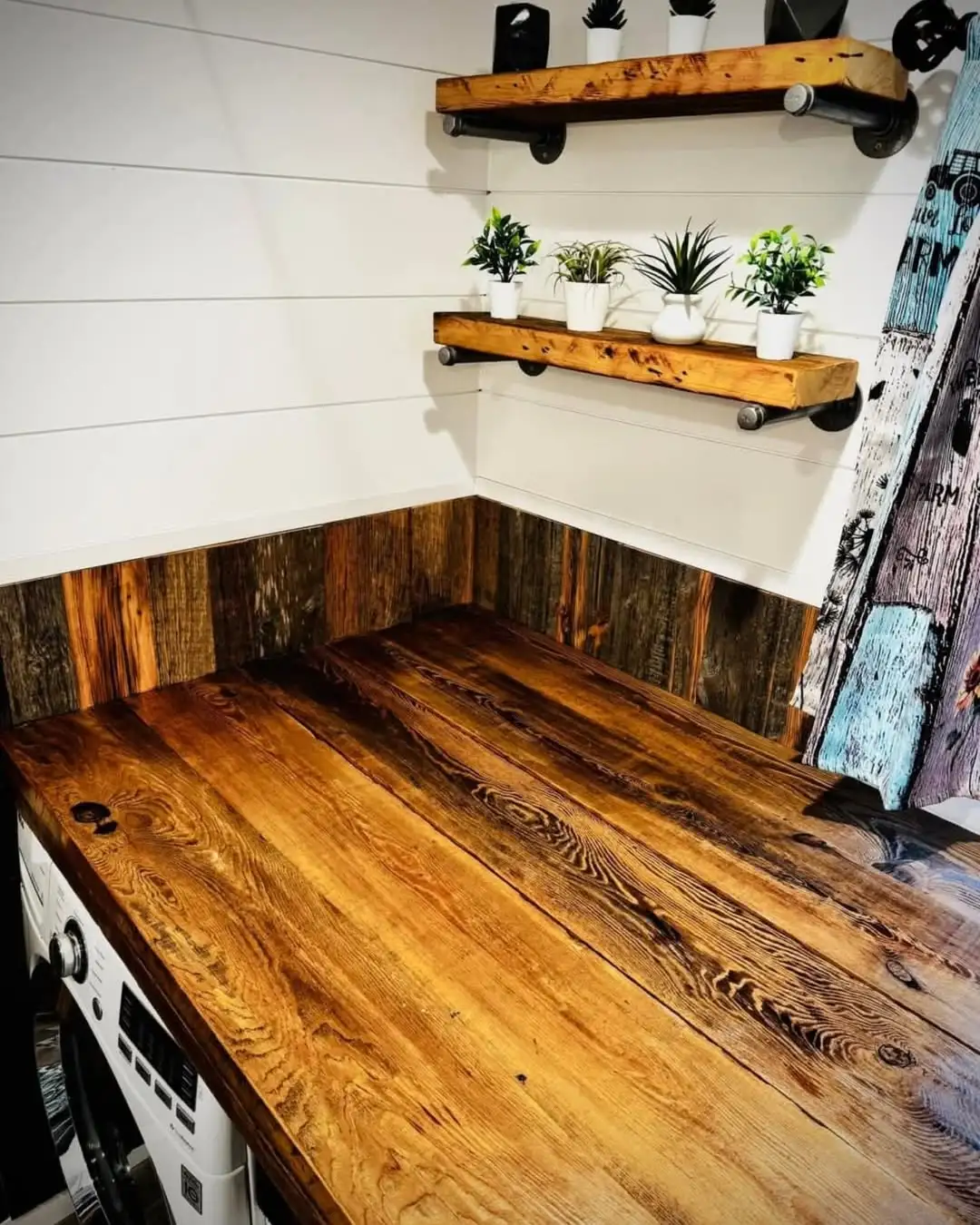 dark-stained beadboard wainscoting
