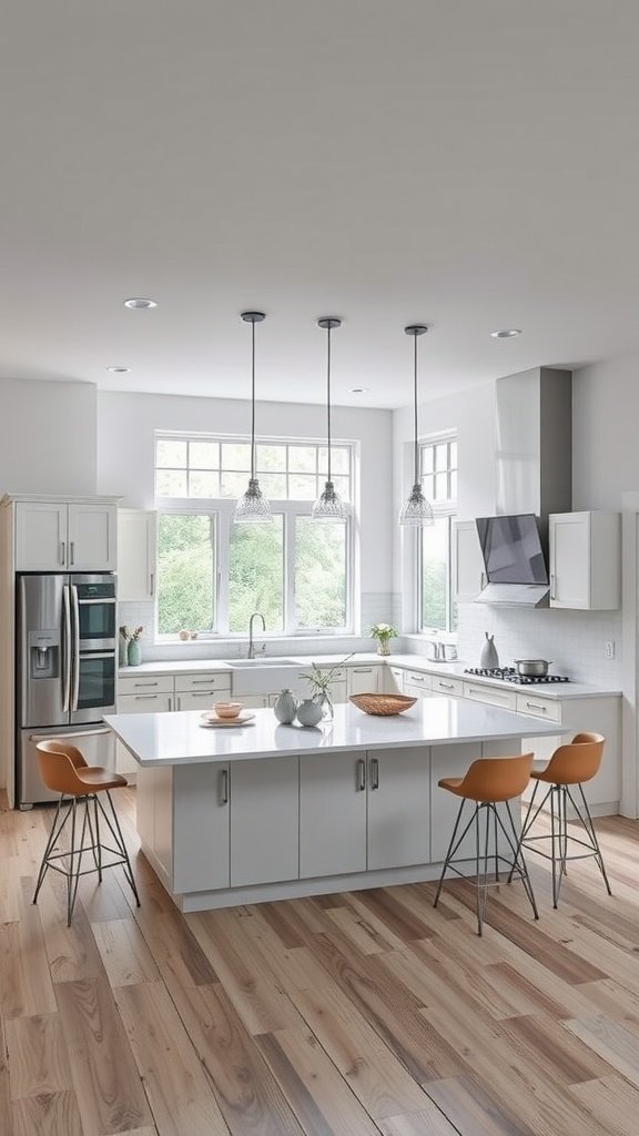 Modern U-shaped kitchen with a functional island and seating.