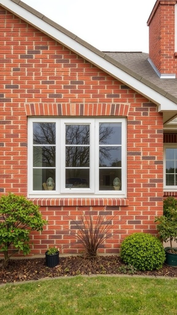 A modern window on a brick house exterior.