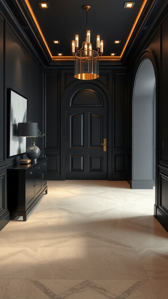 foyer painted in rich charcoal