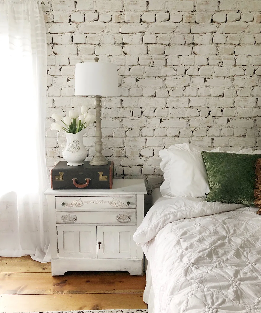 wainscoting with whitewashed brick