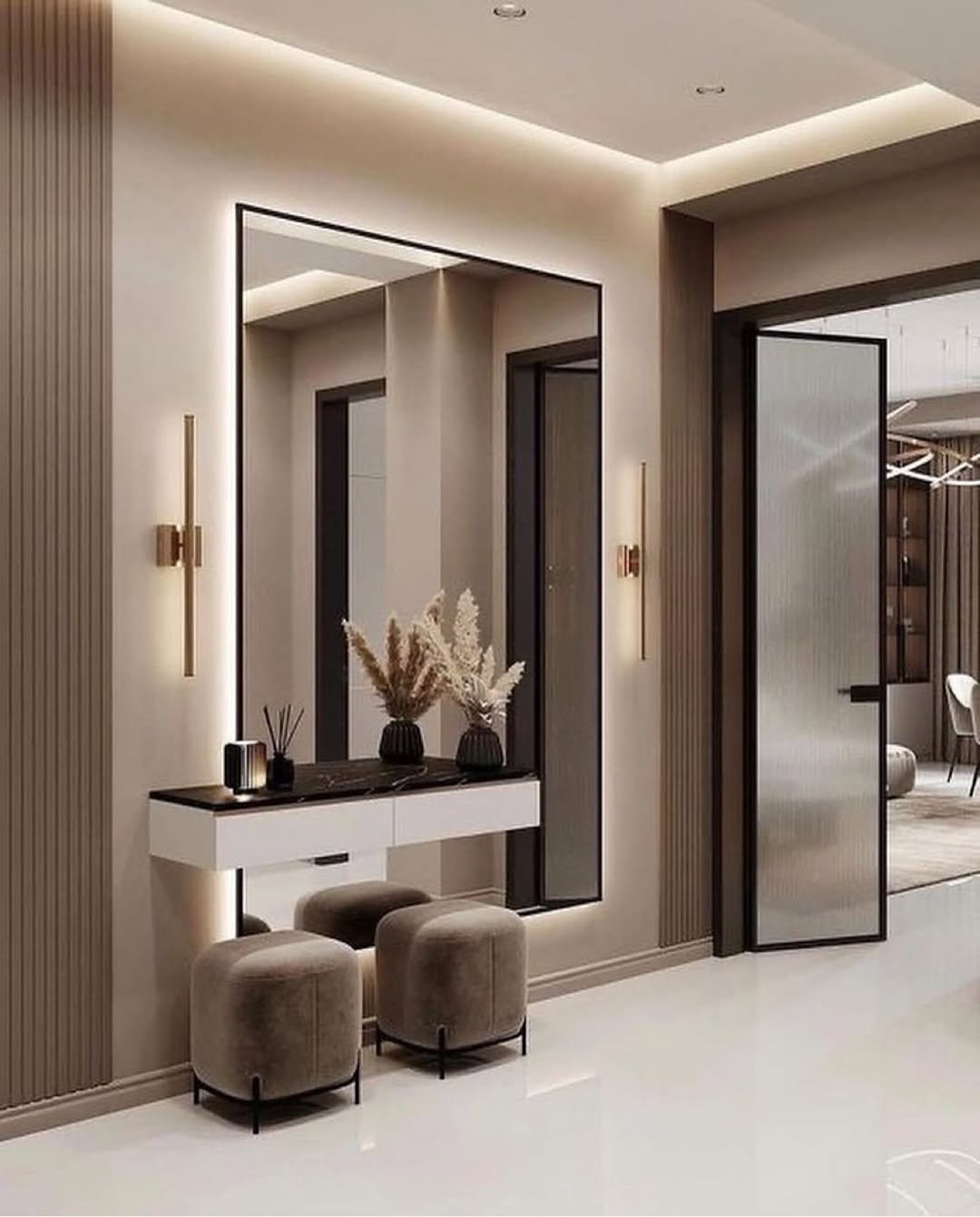 Combination of Mirror and Wall Art Foyer Mirror