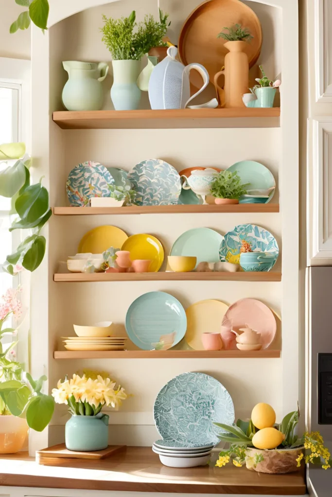 Open Shelving with Spring Decor 1