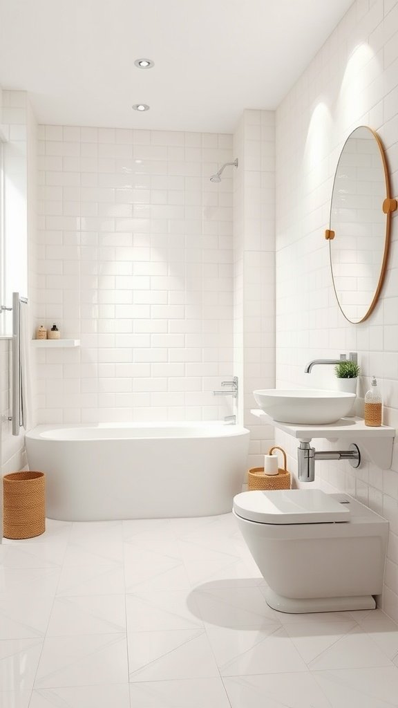 A modern bathroom featuring soft colors and clean lines.
